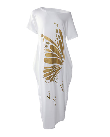 Metallic Butterfly Pattern Pocket Detail Maxi Dress